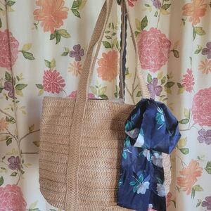 Draper James Wheat Straw Tote Bag With Scarf